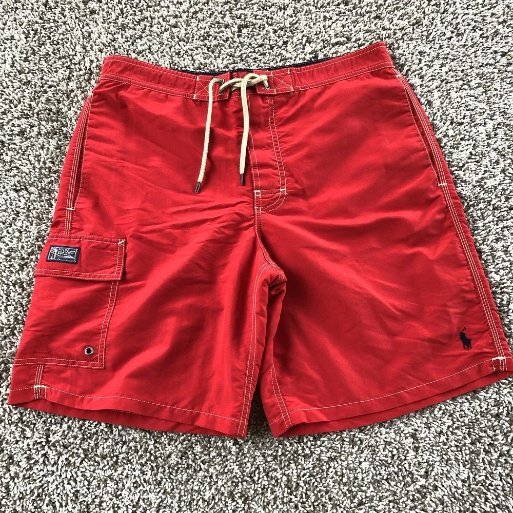 Polo Ralph Lauren Swim Trunks Mens Medium Red Board Lined Pockets Beach Resort